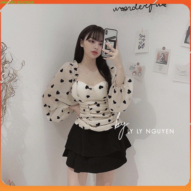 Set chân váy tầng xoè áo cúp ngực chất voan tơ V00407 màu nude AĐ BOUTIQUE
