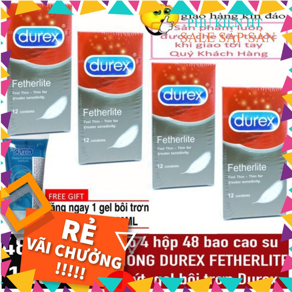 [ GIÁ SỈ ] 4 Hộp 48 Cái Bao Cao Su SIÊU MỎNG Durex Fetherlite + 1 Tuýt Gel Bôi Trơn Durex Play