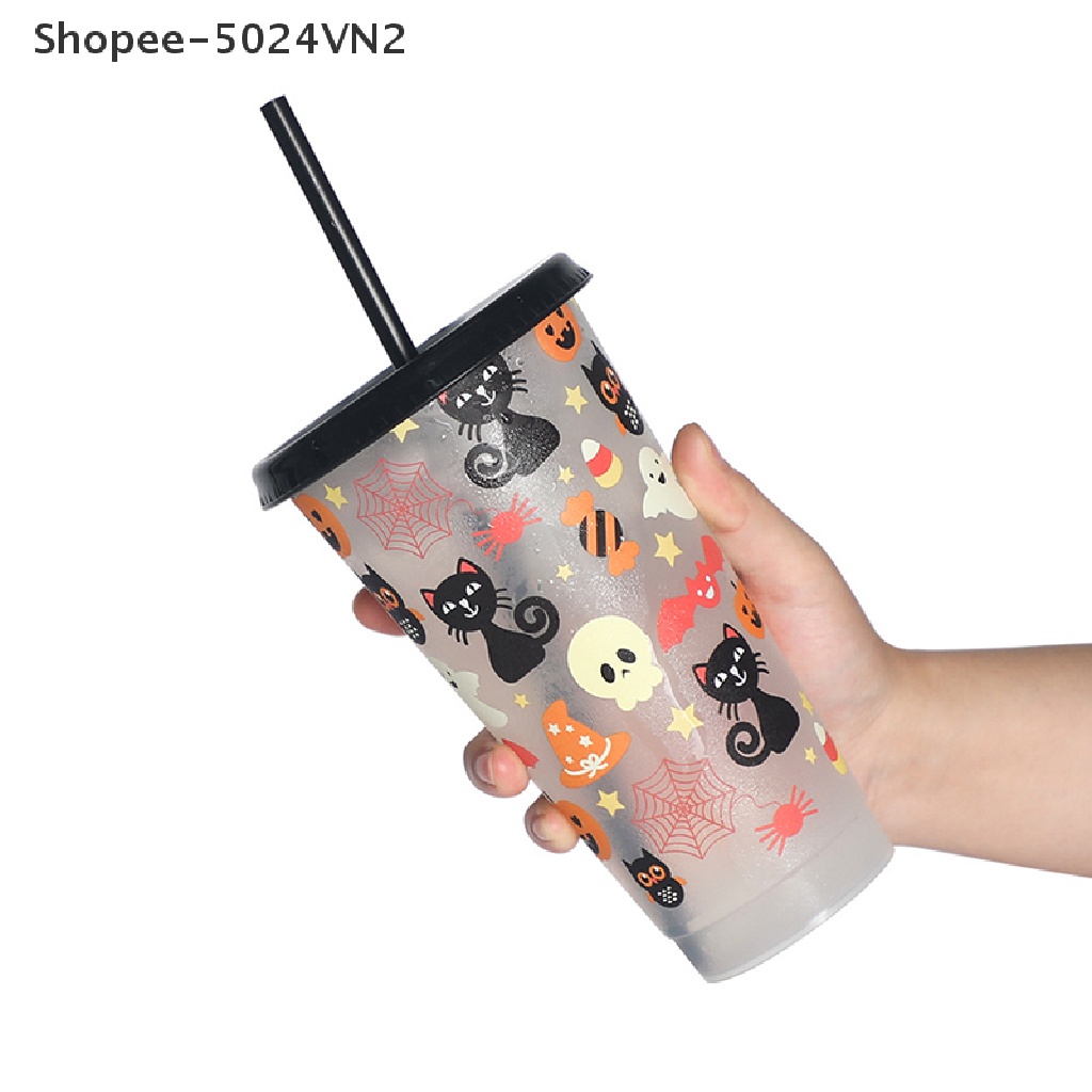 Cốc Uống Nước 710ml Có Thể Tái Sử Dụng Kèm Ống Hút Phong Cách Halloween