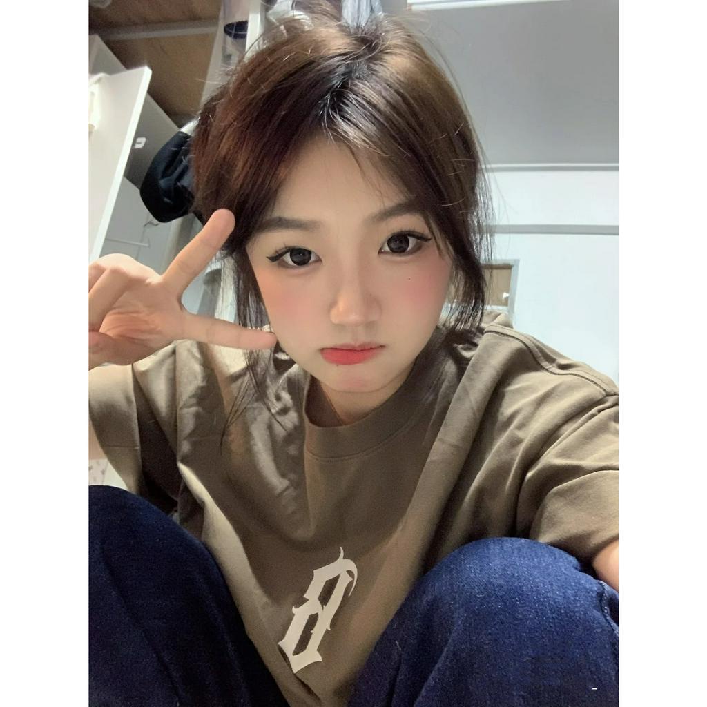 Ethelgirl Áo Thun unisex Dáng Rộng Tay Cộc In Họa Tiết Cổ Điển Phong Cách Hàn Quốc