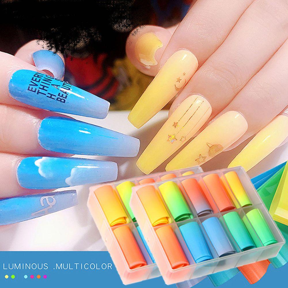 Set Sticker Dán Móng Nghệ Thuật Màu Sắc Cầu Vồng Neon