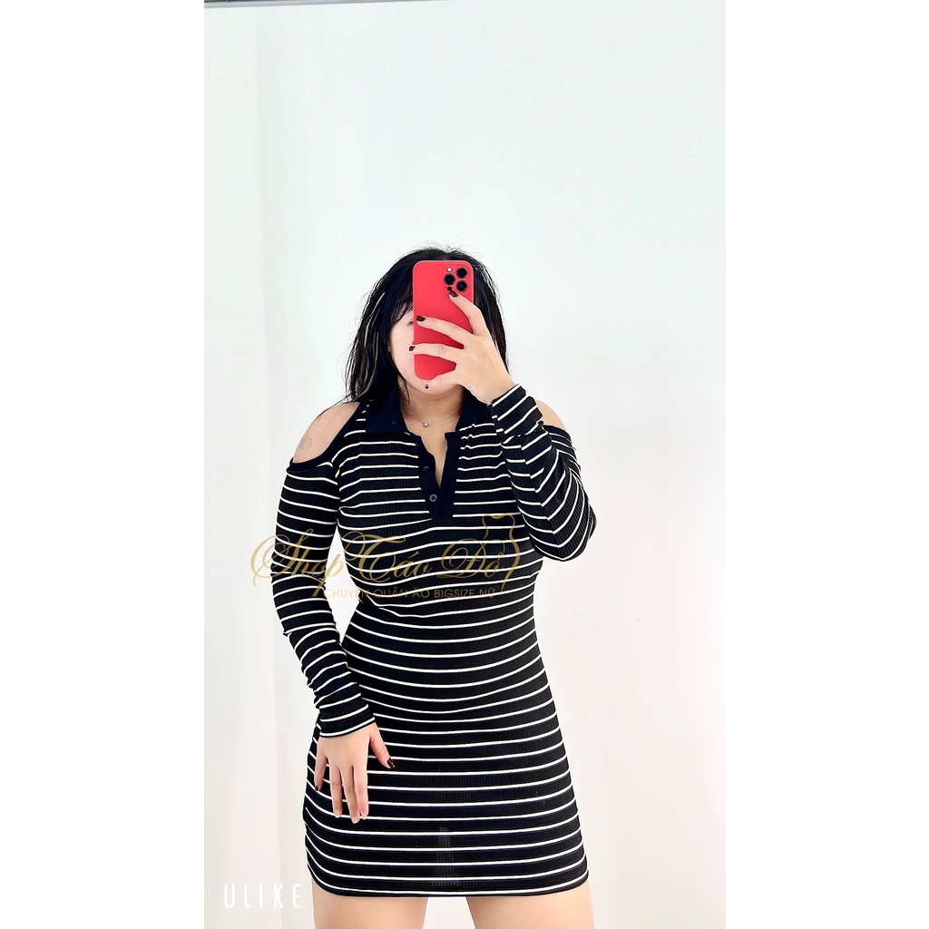 (TÁO ĐỎ BIGSIZE 55-90KG) Đầm Sọc Khoét Vai Ôm Body Sexy Sang Chảnh D25 ( ảnh thật shop chụp 100%) 🍎🍎🍎 | BigBuy360 - bigbuy360.vn