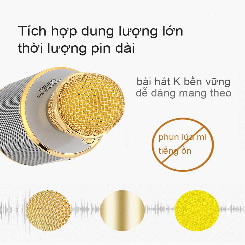 Mic Hát Karaoke Bluetooth Không Dây WS858 Kèm loa Âm vang Ấm mic hát karaoke cầm tay mini micro hát trên xe hơi