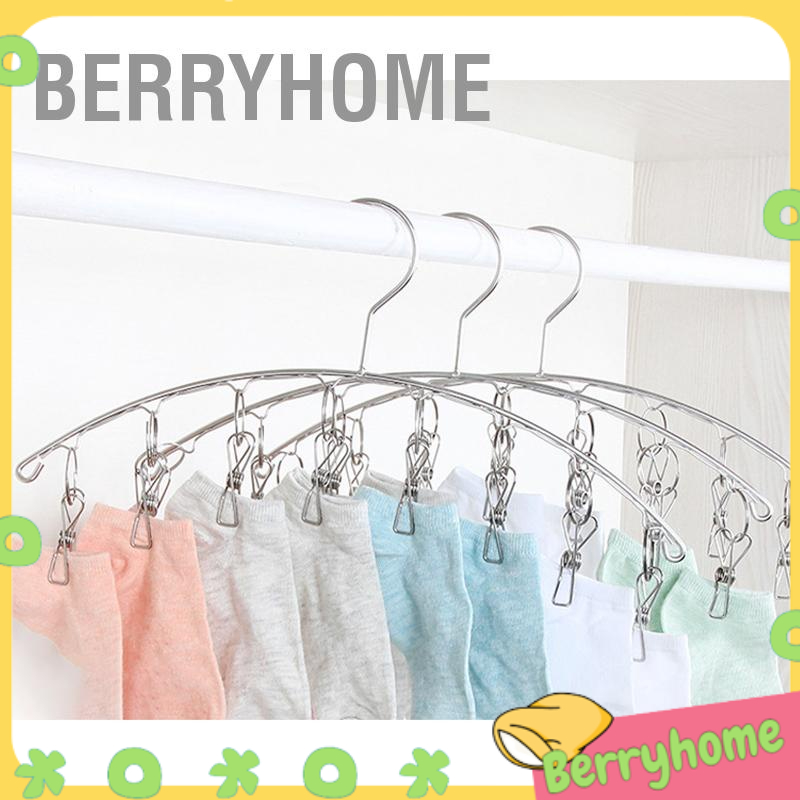 Móc Treo Phơi Quần Áo Thép Không Gỉ Dày Hình Vòng Cung Chống Gió Sock Tất Khăn Lót BerryHome～