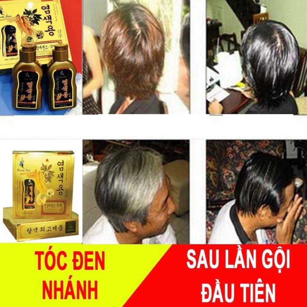 Gội đen Sâm Hàn Quốc Beauty Star hộp sang trọng tiện lợi 2 chai Gội là đen, nhuộm đen tóc, phủ bạc dễ dàng GD02
