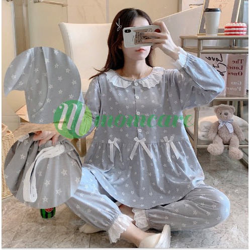 Pijama Bầu sau sinh cho con bú ti CỔ BÈO - Bộ đồ bầu mặc nhà cho mẹ - Quần áo ngủ bà bầu đẹp thời trang giá rẻ Bigsize