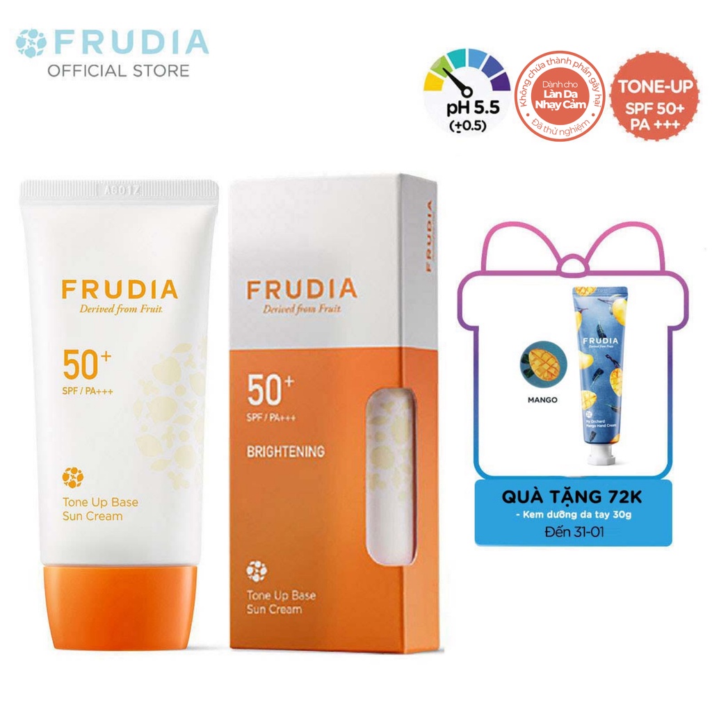 [Tặng 88k] Kem Chống Nắng Làm Trắng Sáng Da Frudia Tone-Up Base Sun Cream 50+ SPF/PA+++ 50g