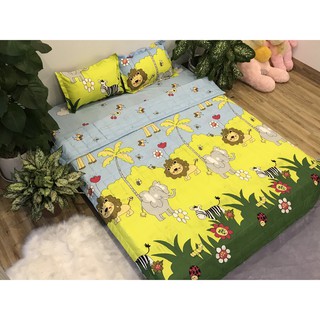 Bộ chăn hè ga gối 1m8 vải cotton poly[giá xả kho] MẪU VƯỜN THÚ