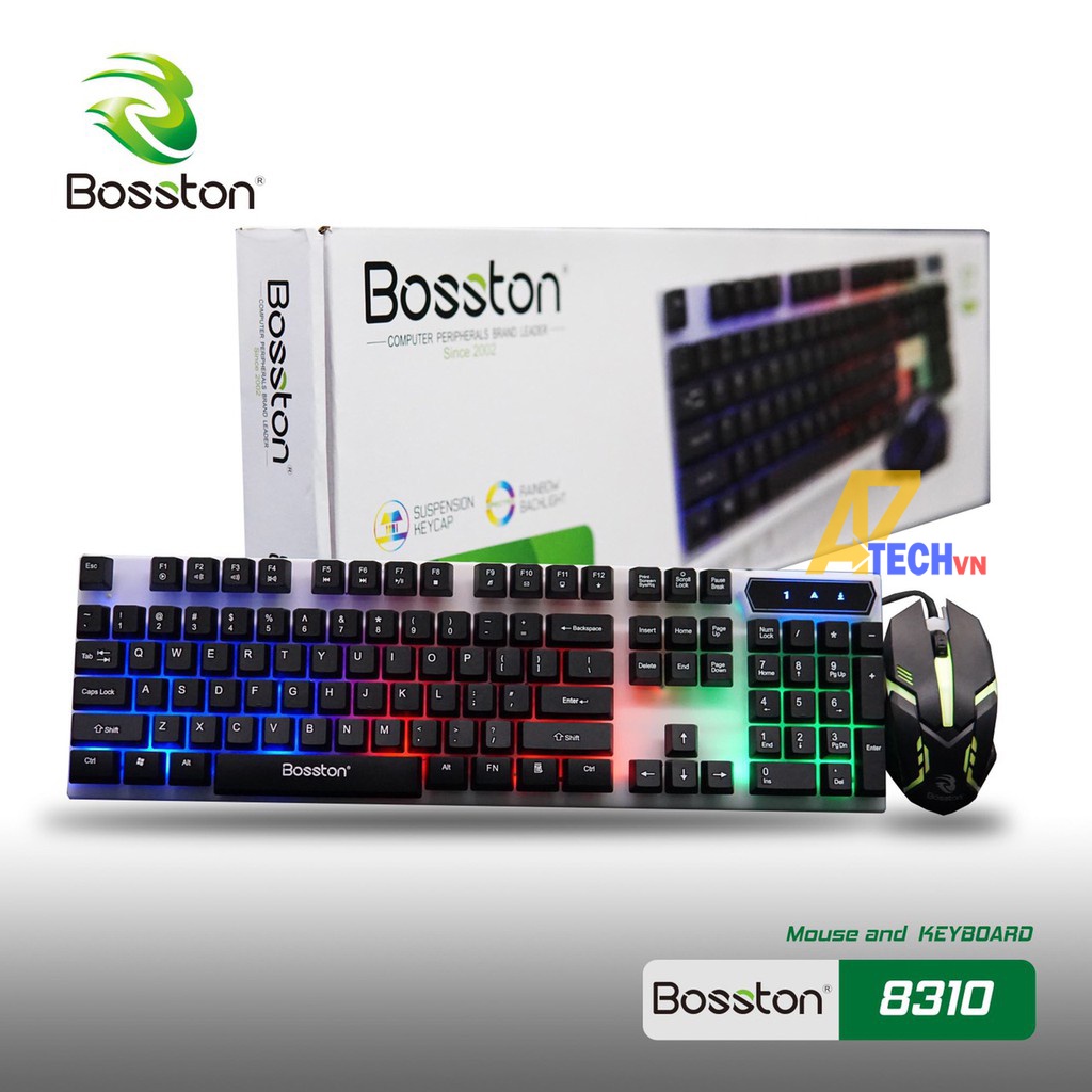 Bàn phím máy tính có dây BOSSTON 8310 giả cơ, chơi game, đèn led 7 màu siêu đẹp, bảo hành 12 tháng