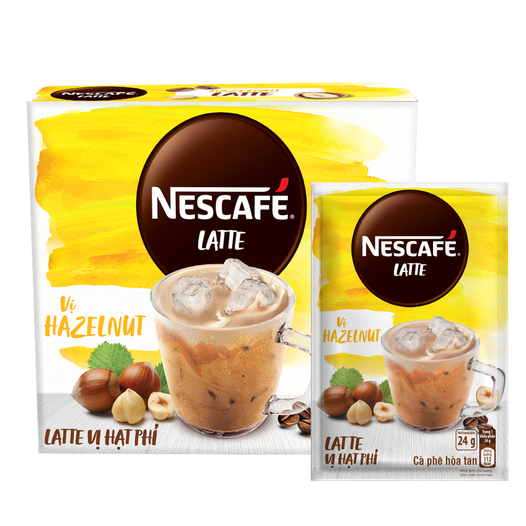 [Gro Gift] Cà phê hòa tan NESCAFÉ Latte Sữa Hạt Vị Hạt Phỉ (Hộp 10 gói x 24g)