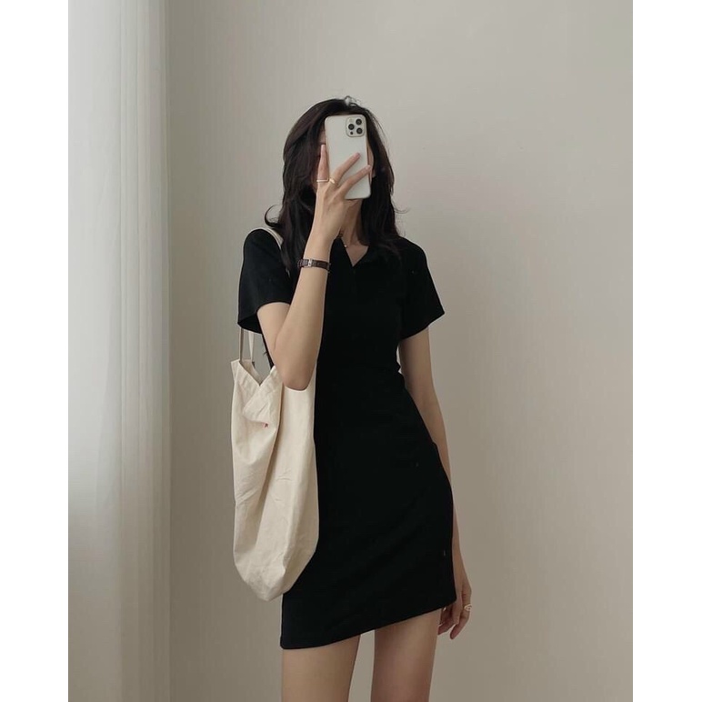 [SIÊU HOT] Váy Polo Trơn  Nữ 🌸 Đầm Cổ Sơ Mi Dáng Ôm Body, Thun Cộc Tay Màu ĐEN | HỒNG | XÁM Ulzzang Moonstore