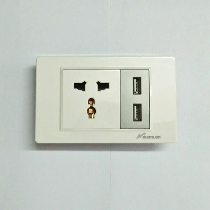 Bộ 1 ổ cắm ba chấu đa năng + 1 ổ hai đầu sạc USB 5V MAINLAN - Chất lượng cao