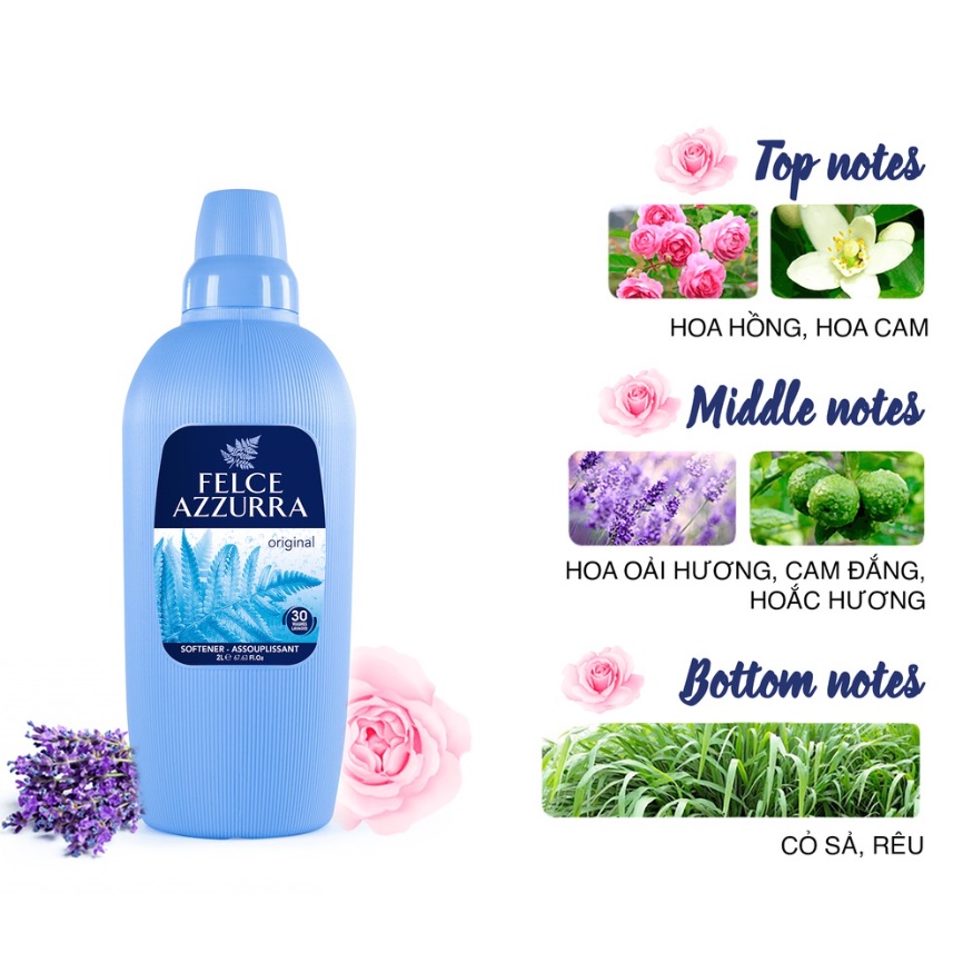 Nước Xả Vải Hương Nước Hoa Ý Felce Azzurra Siêu Thơm Và Mềm Mại 1.025 Lít