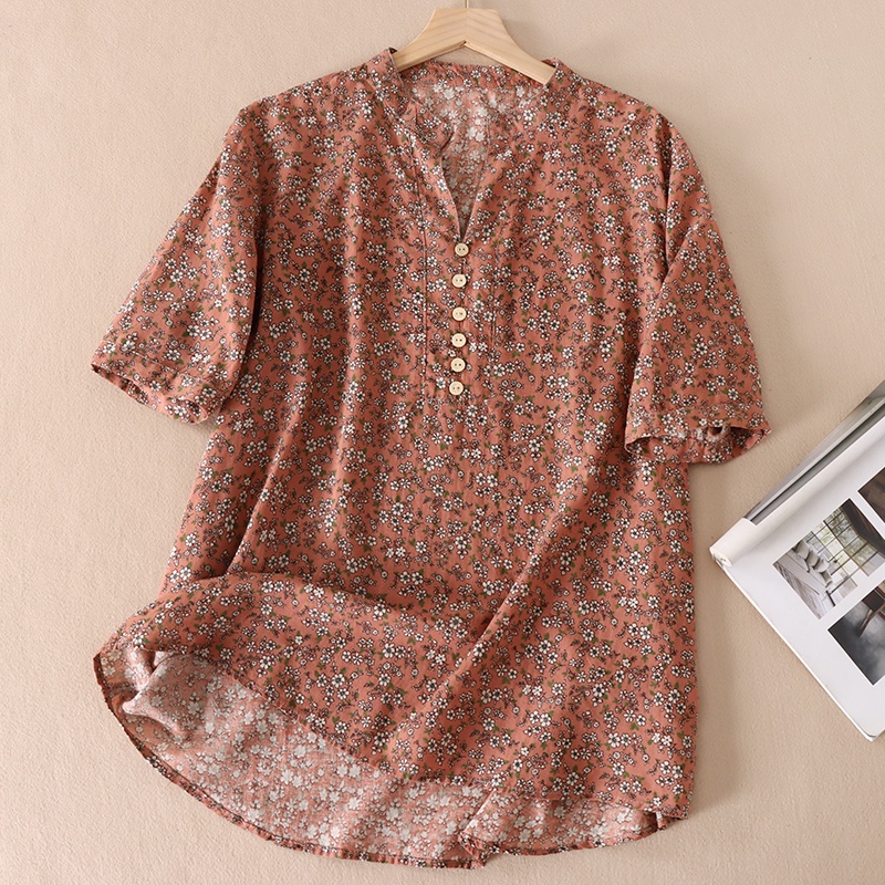 {Ảnh Thật + Hàng sẵn} Áo kiểu nữ hoa nhí cổ V, áo trung niên cho mẹ form rộng