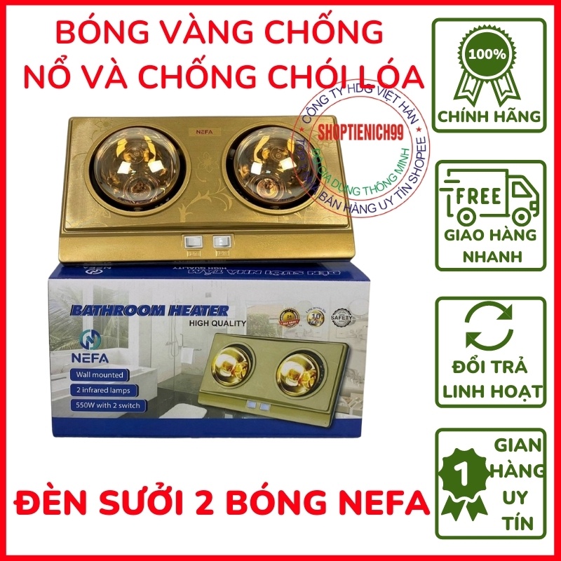 Đèn Sưởi Nhà Tắm NEFA, Đèn Sưởi Phòng Tắm 2 Bóng 3 Bóng Ánh Sáng Vàng Chống Chói, An Toàn, Tiết Kiệm Điện, Siêu Bền.