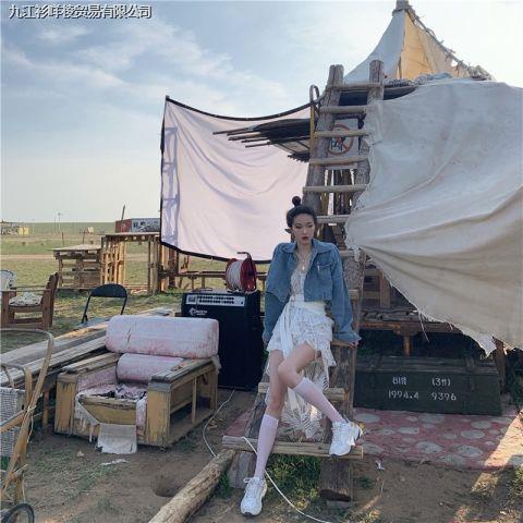 Set Áo Khoác Denim Ngắn + Chân Váy Yếm Xuyên Thấu Thời Trang Mùa Hè Phong Cách Mới 2022 Dễ Phối Đồ