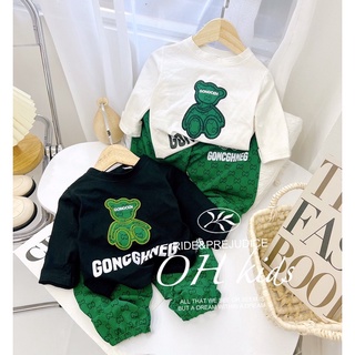 Set bộ gấu thêu gucci hai màu phong cách bé trai