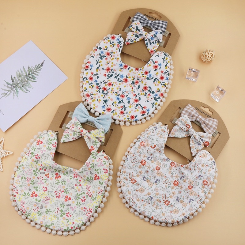 Yếm đeo cổ 2 mặt kèm băng đô/ turban tiểu thư cho bé gái phong cách vintage