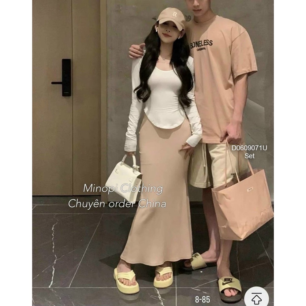 Set đầm body đuôi cá 2 dây+ áo thun vạt bầu tay dài!