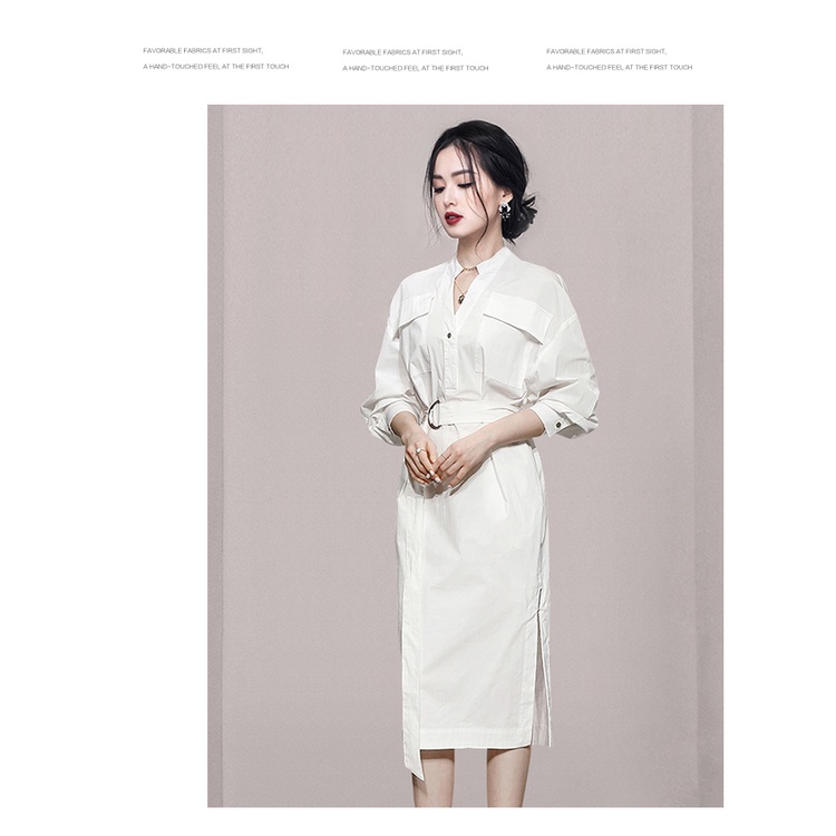 Đầm Sơ Mi Cotton Trắng Cổ Chữ V Dáng Rộng Phong Cách Hàn Quốc Thời Trang Thu Đông 2022