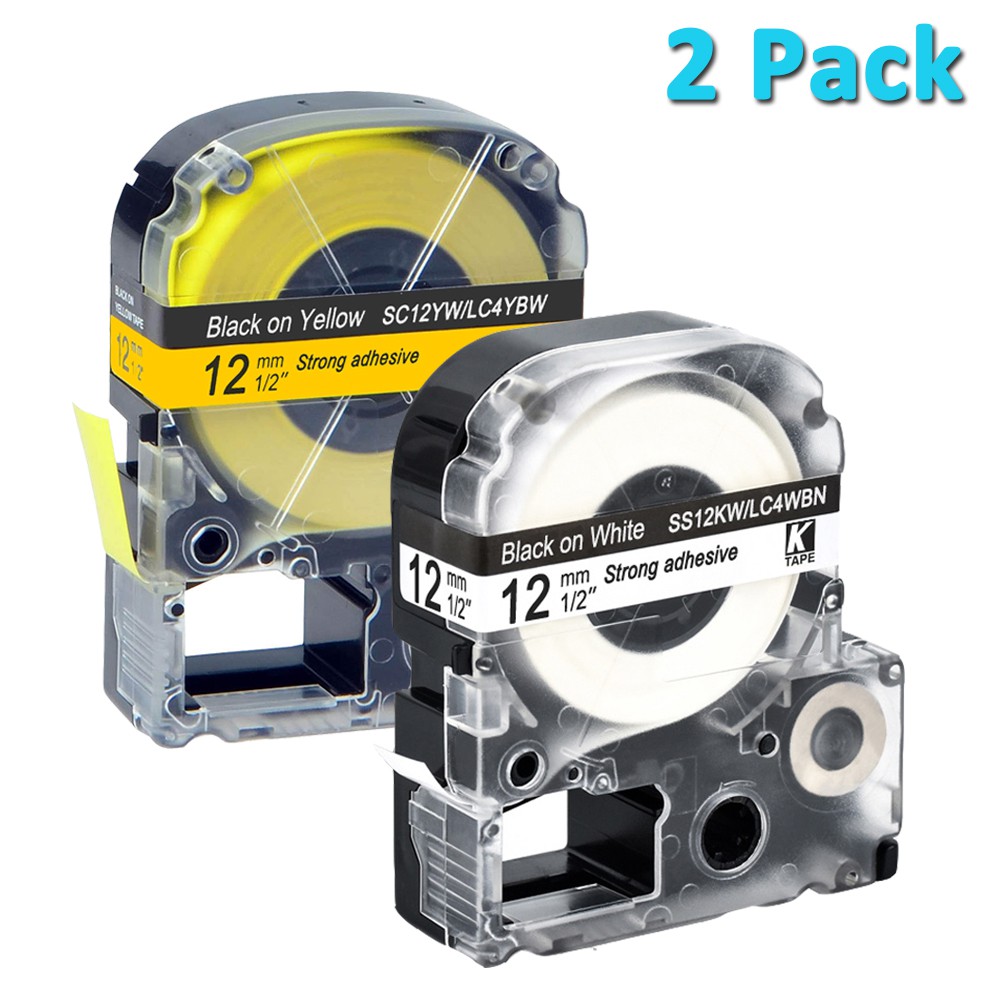 2 Gói SC12YW SS12KW / LC4WBN 12mm Đen Trắng / VÀNG cho ruy băng hộp mực epson tương thích LW300 LW40