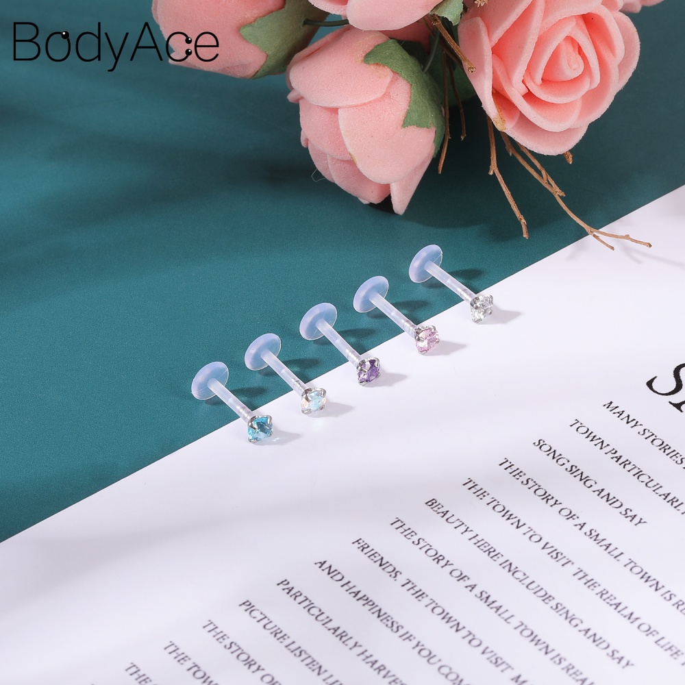 Set 2 Khuyên Xỏ Cơ Thể Bằng Thép Không Gỉ Đính Đá Nhiều Màu Thời Trang