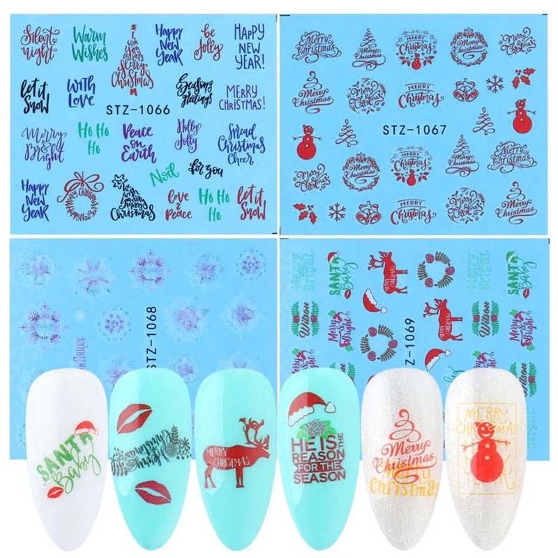 Sticker nước Noel dán móng-bông tuyết Giáng sinh màu vàng-set 16 tấm