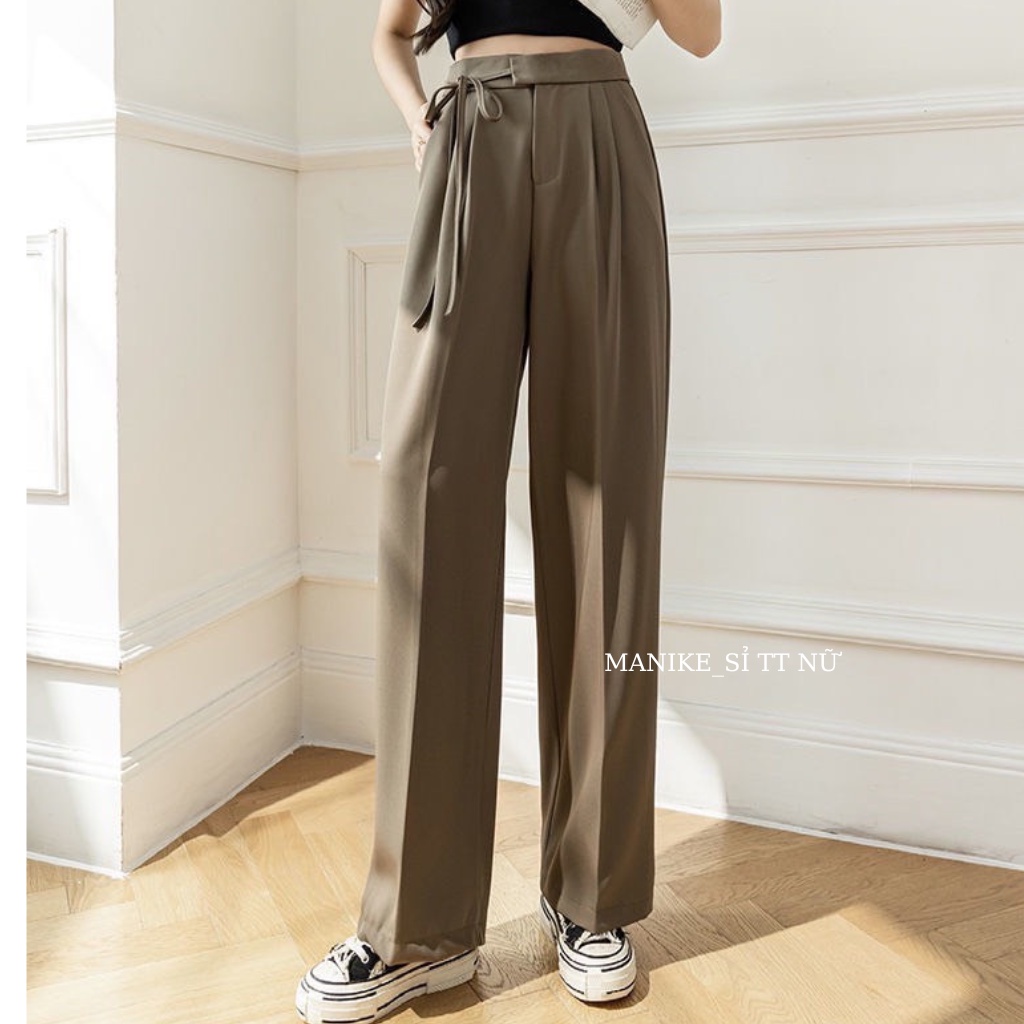 Quần Ống Rộng Nữ Thắt Nơ Kiểu Quần Ống Suông Lưng Cao Dáng Dài Culottes Manike