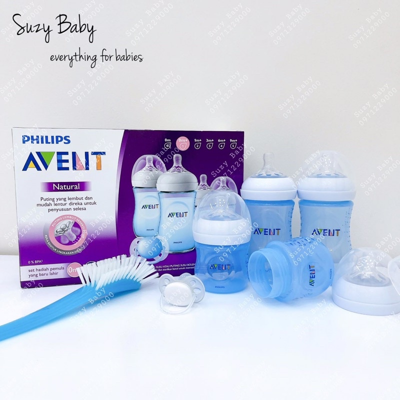 Set bình Avent natural 125ml 260ml xanh hồng có tách lẻ