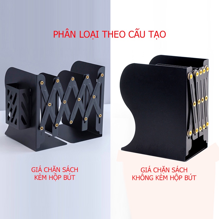 Kệ chặn sách để bàn co giãn giá chặn sách kim loại 3 ngăn kèm hộp bút ZM BKD312