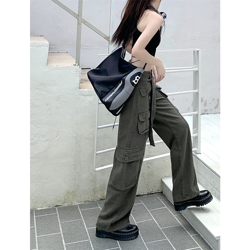 Quần Yếm Jeans Ống Rộng Lưng Cao Phong Cách Retro Cho Nữ