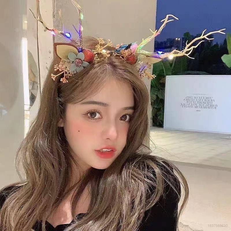 Băng đô cài tóc hình sừng tuần lộc có đèn phát sáng cho nữ