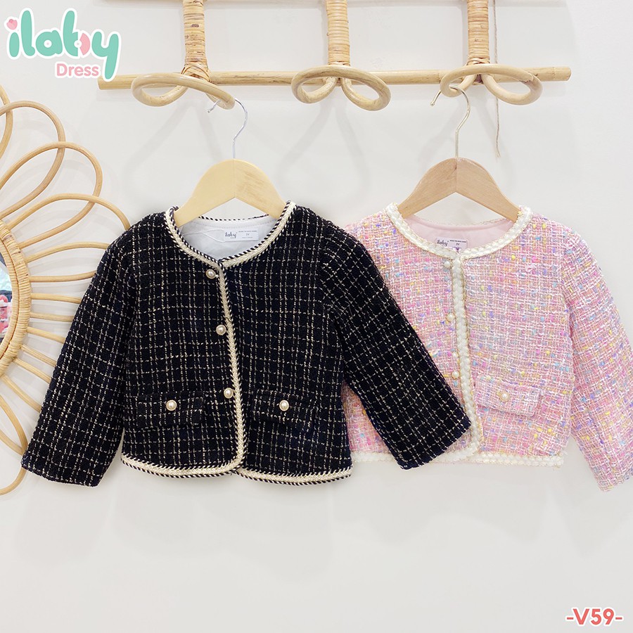 Áo khoác dạ ILABY phối viền cho bé gái 1 - 10 tuổi [V59]