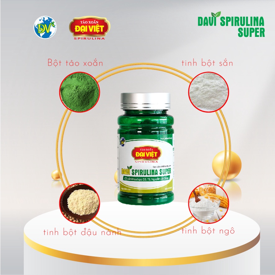 Tảo Xoắn Spirulina Đại Việt Davi Super Viên Tảo Xoắn Giúp Bổ Sung Vitamin Và Khoáng Chất,Tăng Cường Sức Khỏe - DV1.1