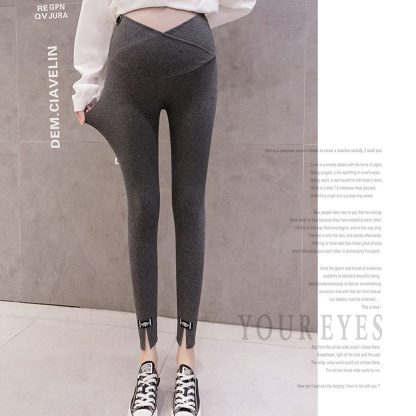 Nhk Quần Legging Mỏng Eo Cao Màu Trơn Xẻ Tà Thời Trang Thu Đông Phong Cách Phương Tây Cho Mẹ