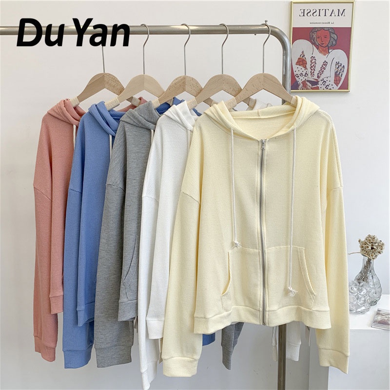 Áo Khoác Cardigan Có Nón Dáng Rộng Màu Trơn Phối Khóa Kéo Thời Trang Mới Cho Nữ