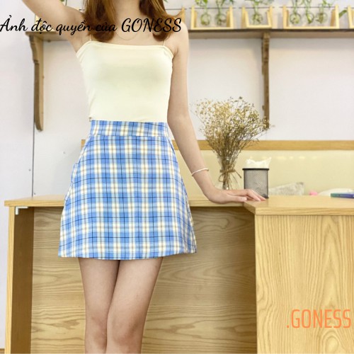 Chân Váy Kẻ Caro Màu Xanh Dương Có Quần Bên Trong Dáng Chữ A Goness A441 | BigBuy360 - bigbuy360.vn