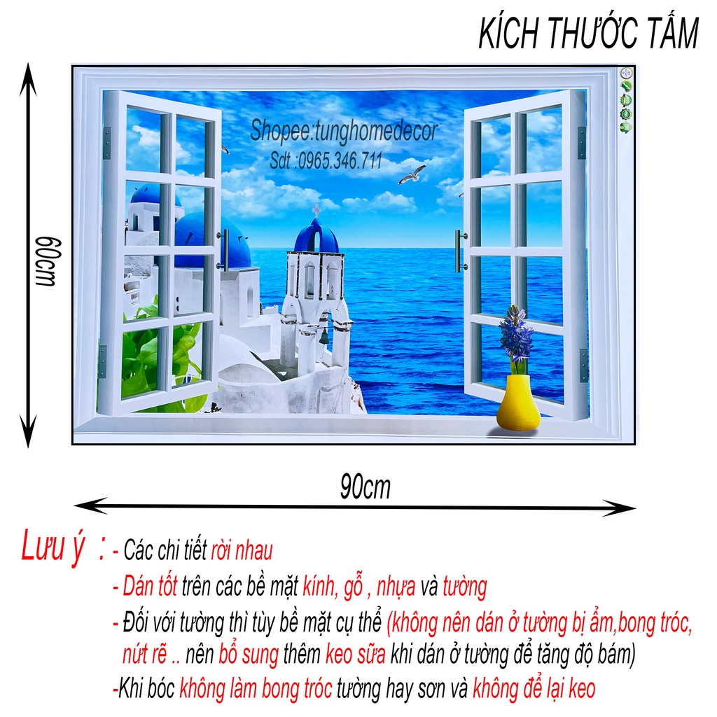 Decal dán tường hàn quốc trang trí phòng ngủ TUNG DECOR AY9234C Khung Cửa Sổ Hải Đăng
