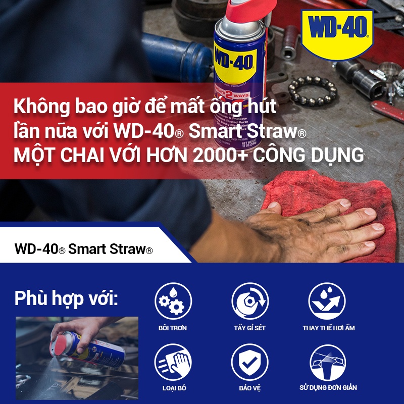 Chai Xịt Tẩy Rỉ Sét WD 40 Smart Straw Chính Hãng Dầu Chống Rỉ Bôi Trơn Làm Sạch Đa Năng Vòi Xịt Thông Minh 432ml