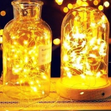 Đèn đom đóm fairy light 1m kèm sẵn pin decor trang trí phòng đèn ngủ màu vàng nắng hoa sáp sinh nhật năm mới giáng sinh