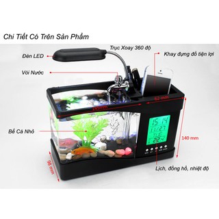 Hồ cá, Bể cá mini kiêm đồng hồ để bàn (trắng,  đen)