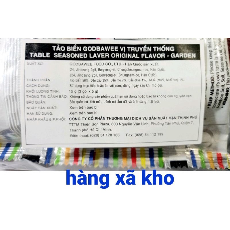 Combo 15gói rong biển ăn liền hàn quốc, nhiều loại không cay.T5_T8/24
