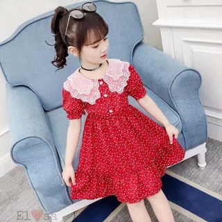 Váy đỏ chấm bi tiểu thư
