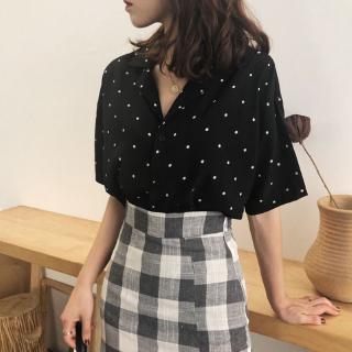 Xj-áo Sơ Mi Ngắn Tay Họa Tiết Chấm Bi Phong Cách borong Hàn Quốc Thời Trang Cho Nữ 1028