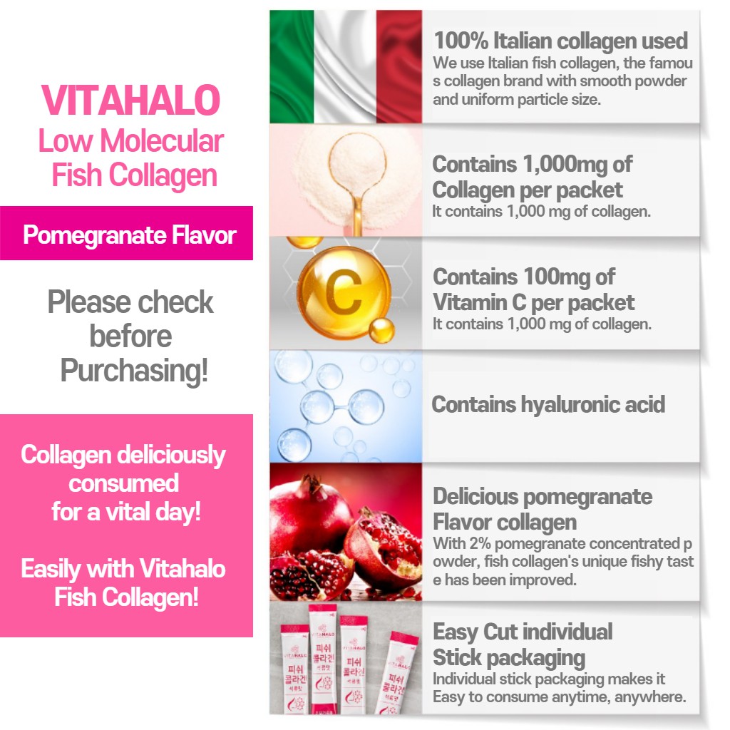 VITAHALO (Hàng Mới Về) Hộp 2g X 90 Tinh Chất Collagen Từ Quả Lựu Tự Nhiên Chất Lượng Cao