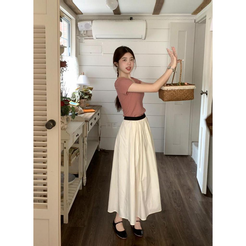 Chân Váy Dài Lưng Thun Co Giãn Màu Sắc Trơn Phong Cách Hàn Quốc Thời Trang Mùa Hè 64006