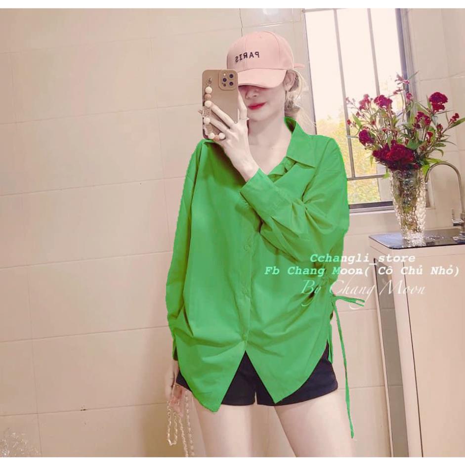 [ 𝐅𝐑𝐄𝐄 𝐒𝐇𝐈𝐏 ] Set sơ mi xanh lá dây rút quần short đùi