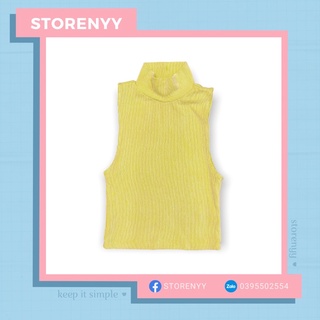 Áo thun gân cổ lọ ôm body Sleeveless Ribbed Mock Neck Top • Storenyy