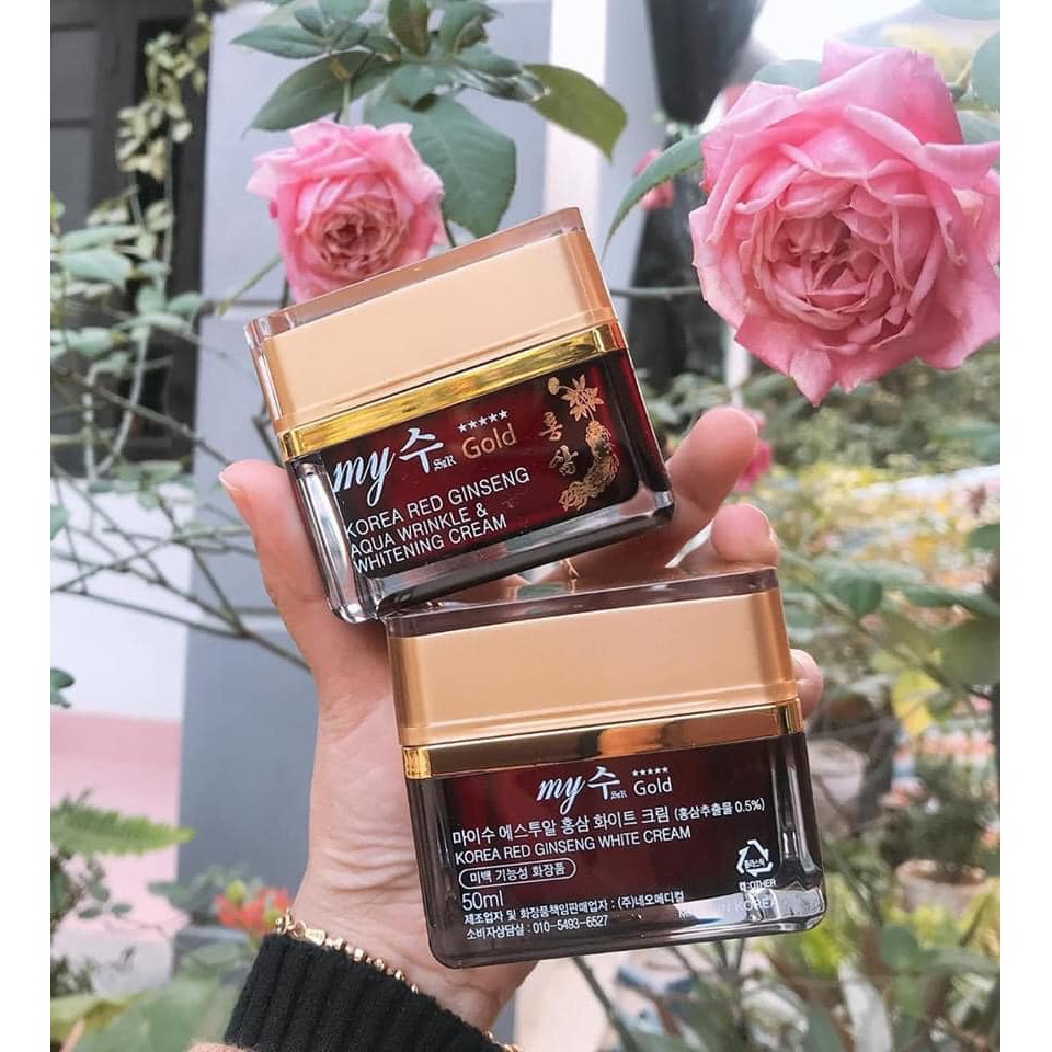 KEM HỒNG SÂM MY GOLD KOREA RED GINSENG AQUA WRINKLE & WHITENING CREAM