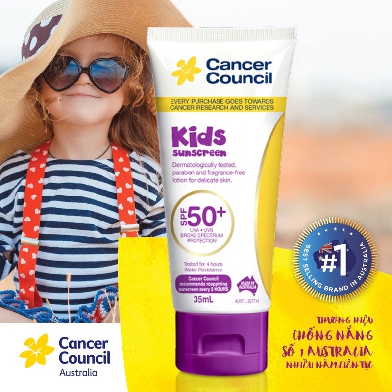 Kem chống nắng Trẻ em Cancer Council Kids Suncreen SPF 50+/ PA ++++ -35ml